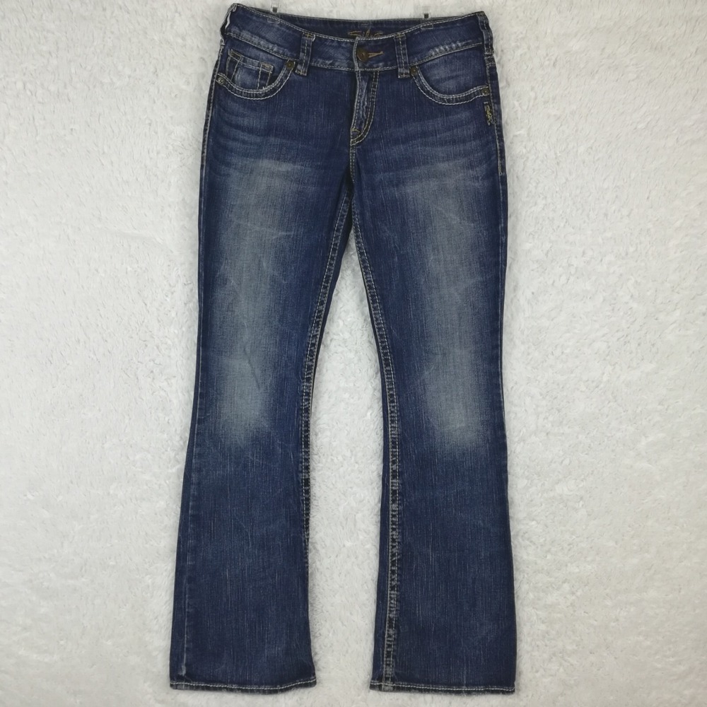 Silver Womens Jeans Suki Boot Cut Blue Denim‎ Stone Wash Low Rise Embroidered 27